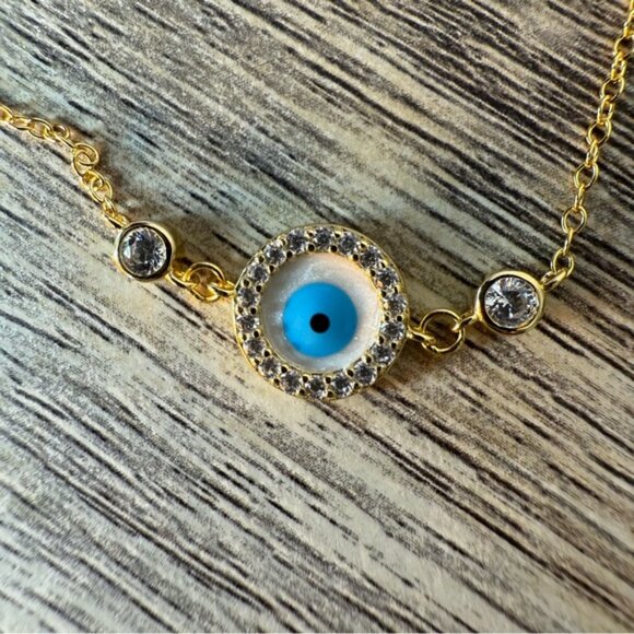 NEO RELIQUE New Gold Toned Sterling Silver Evil Eye Bracelet Rhinestones CZ - Picture 6 of 15